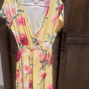 Chic Floral V-Neck Mini Dress in Yellow and Pink